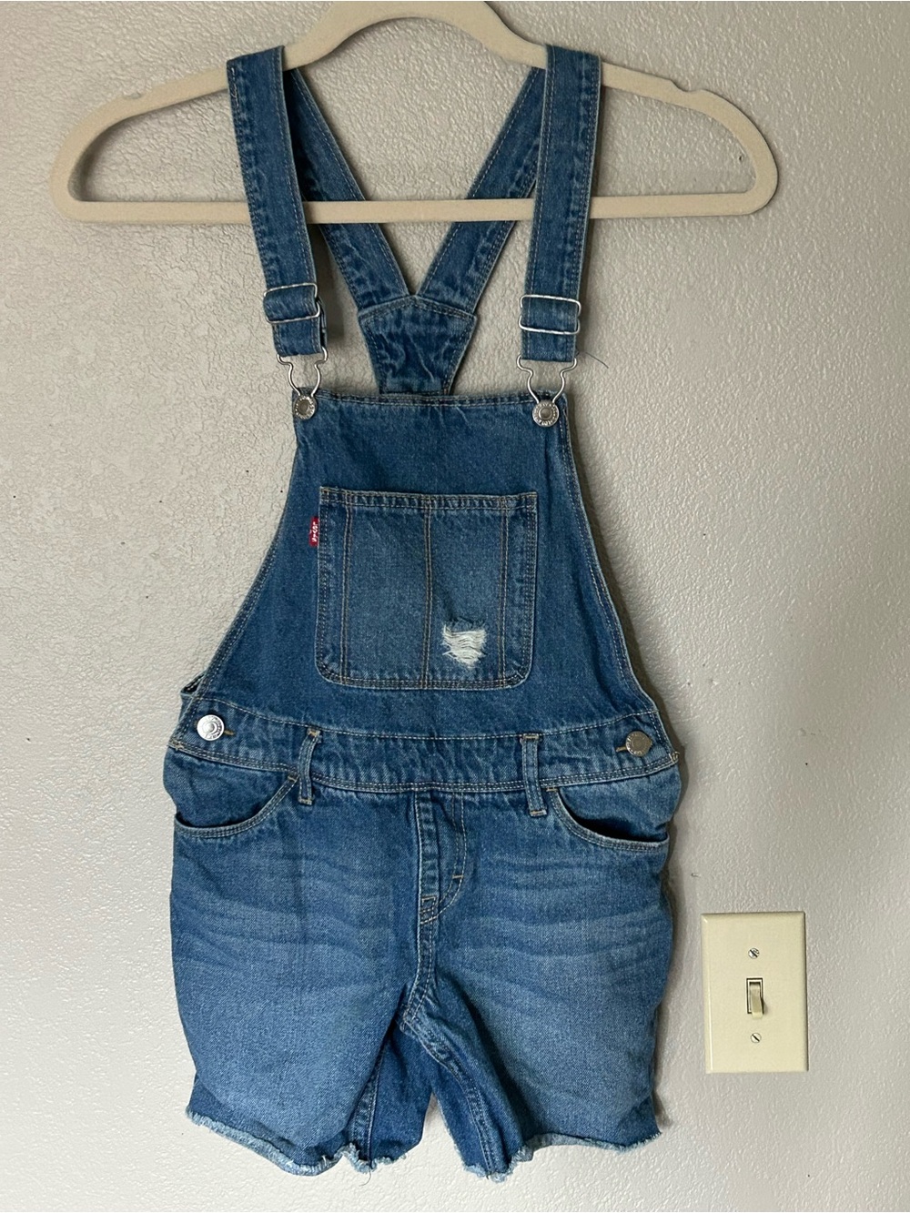 Levi's Shortall Big Girls Kid's Denim Overalls Shorts Sz 10 Reg